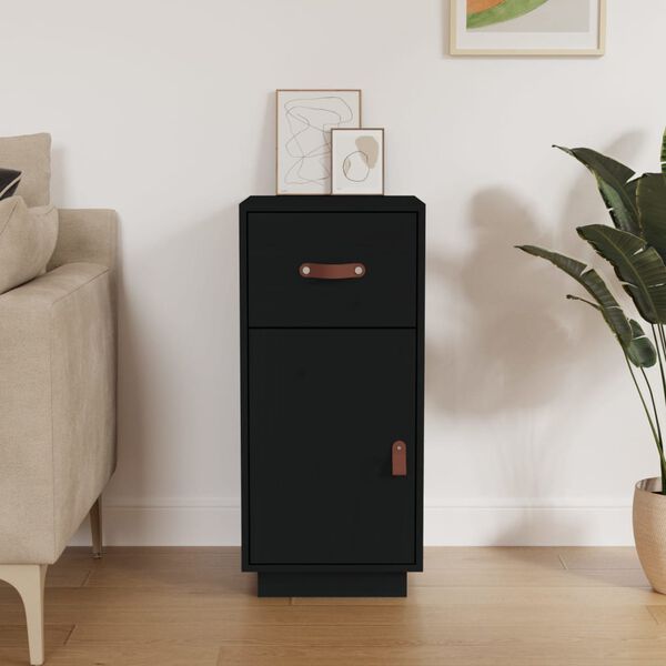 vidaXL kumode, melna, 34x40x75 cm, priedes masīvkoks