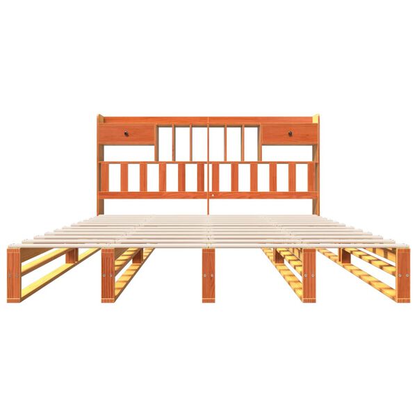 vidaXL gulta ar grāmatu plauktu, bez matrača, 200x200 cm, priedes koks