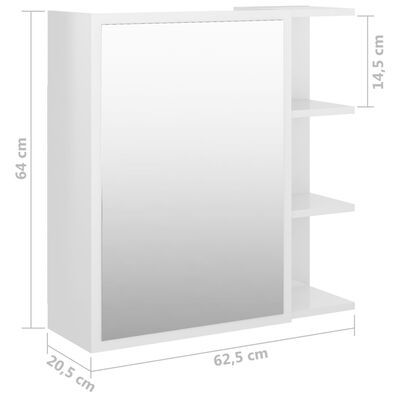 vidaXL vannasistabas spoguļskapītis, spīdīgi balts, 62,5x20,5x64 cm