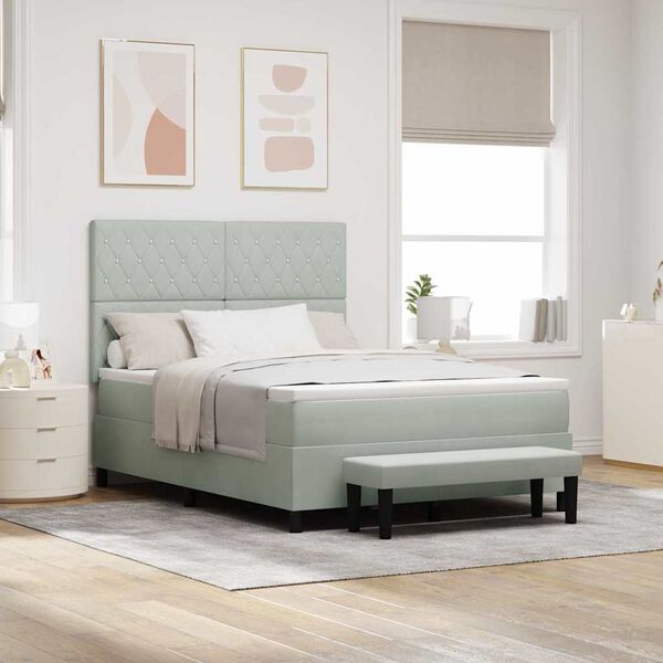 vidaXL Kastītes atsperu gulta Gai&scaron;i pelēka 160 x 200 cm Samts