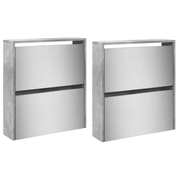 vidaXL apavu plaukts ar spoguli, 4 nodalījumi, pelēks, 63x17x134 cm