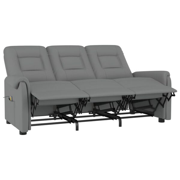 vidaXL trīsvietīgs masāžas krēsls, pelēka mākslīgā āda