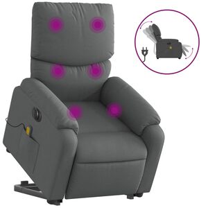vidaXL elektrisks masāžas krēsls, paceļams, atgāžams, pelēks audums