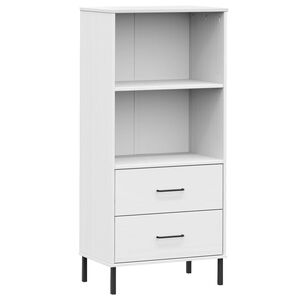 vidaXL grāmatu plaukts OSLO, 2 atvilktnes, balts, 60x35x128,5 cm, koks