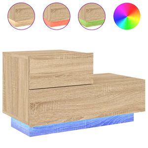 vidaXL naktsskapītis ar LED lampiņām, ozolkoka krāsa, 70x36x40,5 cm