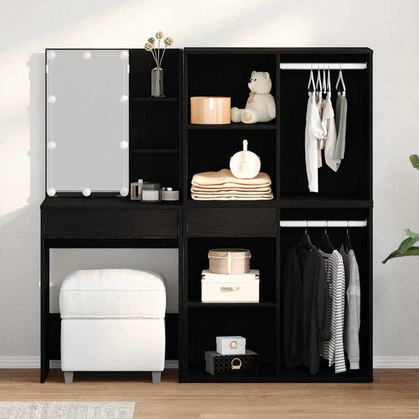 vidaXL LED grims galda komplekts Melns ozolkoks 140 x 40 x 140 cm