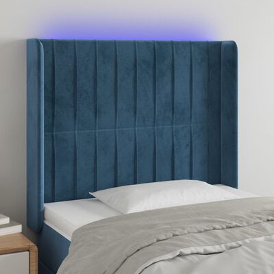 vidaXL gultas galvgalis ar LED, 103x16x118/128 cm, tumši zils samts