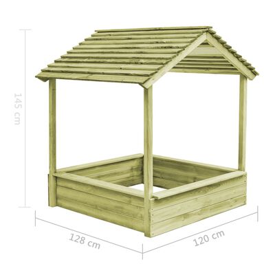 vidaXL āra rotaļu māja ar smilšu kasti, priežkoks, 128x120x145 cm