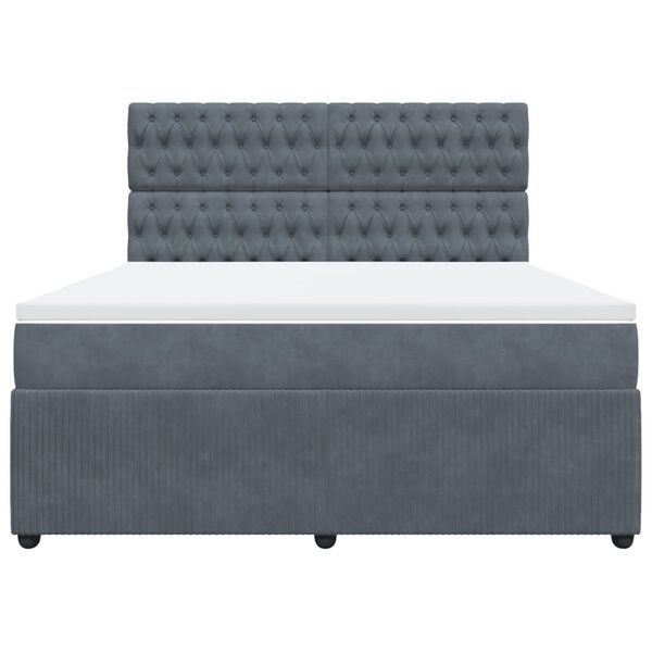 vidaXL atsperu gulta ar matraci, tum&scaron;i pelēka samts, 180x200 cm