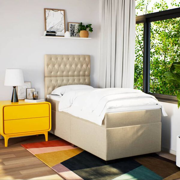 vidaXL atsperu gultas rāmis ar matraci, krēmkrāsas, 80x200 cm, audums