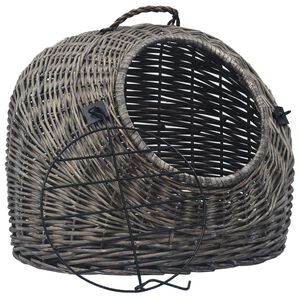 vidaXL kaķu pārvadā&scaron;anas kaste, pelēka, 45x35x35 cm, dabisks vītols