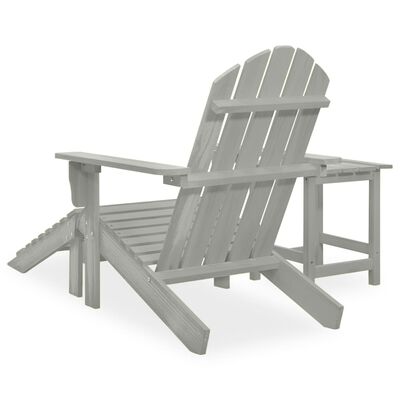 vidaXL dārza krēsls ar kāju balstu un galdiņu, egles masīvkoks, pelēks