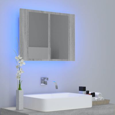 vidaXL vannasistabas spoguļskapītis, LED, pelēks, Sonoma, 60x12x45 cm