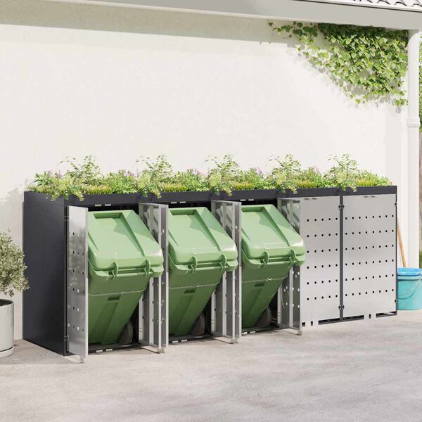 vidaXL Ratiņu tvertņu glabāšana 3 tvertņiem Antracīts