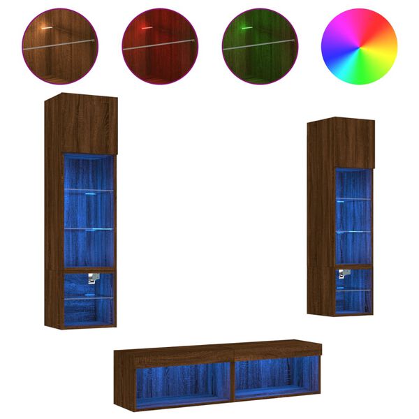 vidaXL 6-daļīgs TV skapīšu komplekts ar LED, brūna ozola