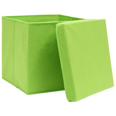 vidaXL uzglabāšanas kastes ar vāku, 4 gab., zaļas, 32x32x32 cm