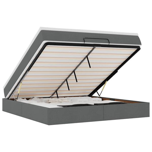 vidaXL Osmaņu gultas rāmis ar matrača tum&scaron;i pelēks 160x200 cm audums