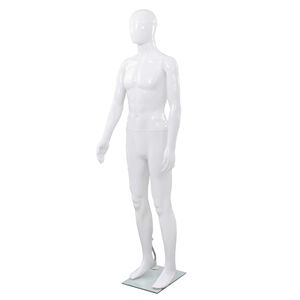 vidaXL vīrie&scaron;u manekens, pilna auguma, stikla pamatne, 185 cm, balts