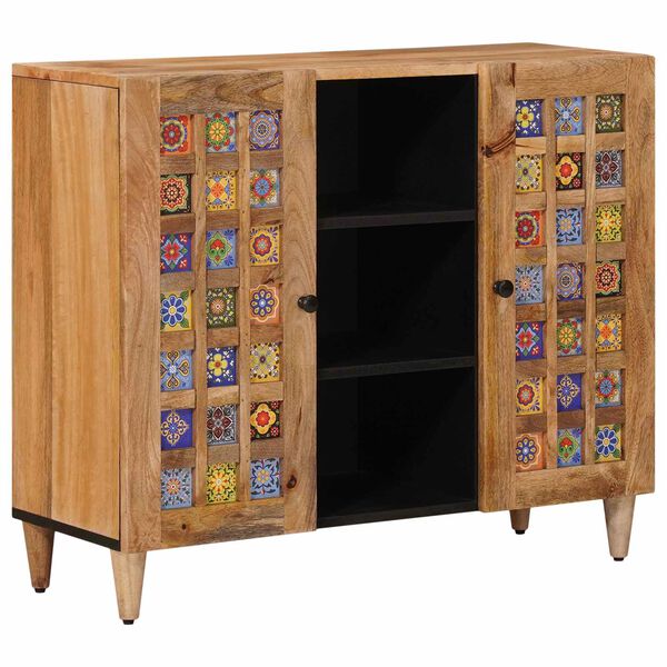 vidaXL Puse ar plauktu Dabiska 90 x 33,5 x 75 cm Cieta mango koksne