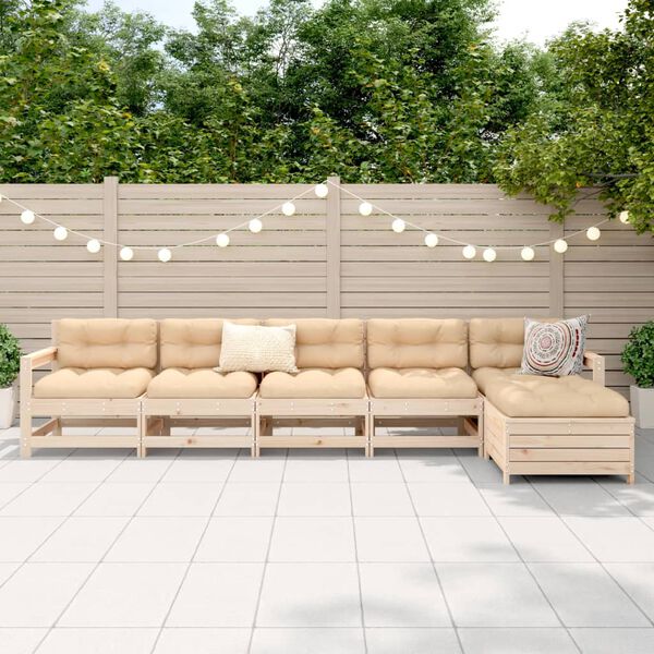 vidaXL 6-daļīgs dārza dīvānu komplekts, priedes masīvkoks