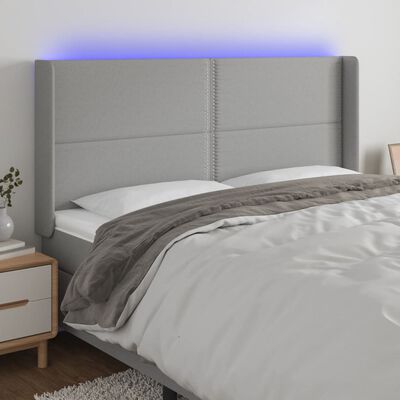 vidaXL gultas galvgalis ar LED, 183x16x118/128 cm, gaiši pelēks audums