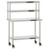 vidaXL virtuves darba galds ar plauktu, 110x55x150 cm, tērauds