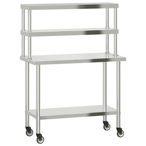 vidaXL virtuves darba galds ar plauktu, 110x55x150 cm, tērauds
