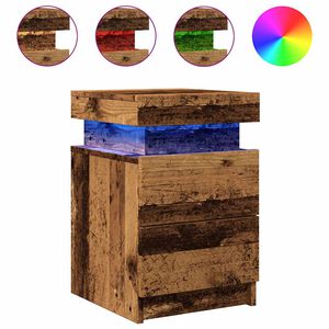vidaXL naktsskapītis ar LED, veca koka, 35x39x55 cm, inženierijas koks