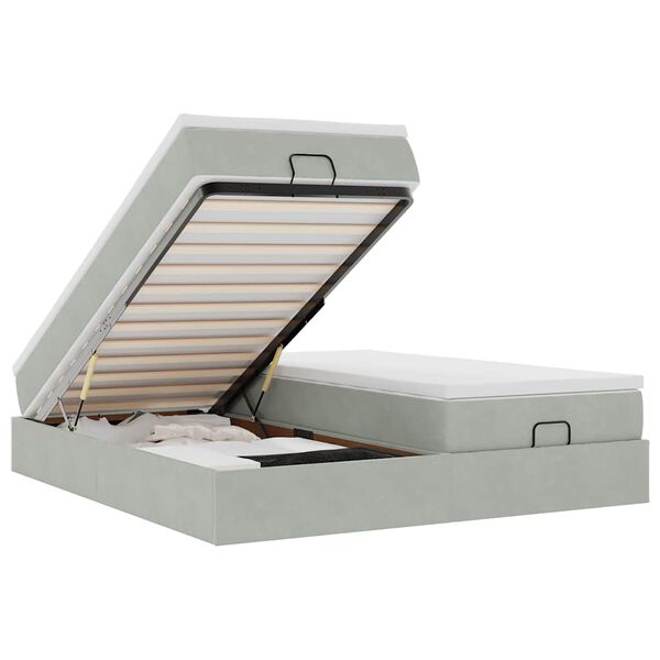 vidaXL Osmaņu gultas rāmis ar matračiem gai&scaron;i pelēks 160x200cm audums