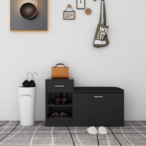 vidaXL apavu plaukts, spīdīgi melns, 94,5x31x57 cm, inženierijas koks