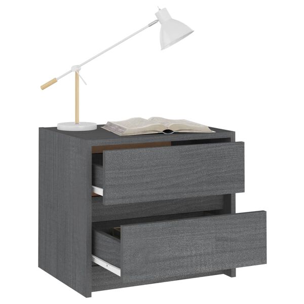 vidaXL naktsskapī&scaron;i, 2 gab., pelēki, 40x30,5x35,5cm, priedes masīvkoks