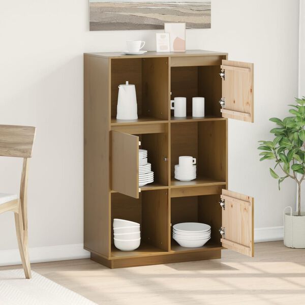 vidaXL augstais skapītis, medus brūns, 74x35x117 cm, priedes masīvkoks