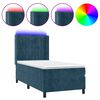 vidaXL atsperu gulta ar matraci, LED, tum&scaron;i zils samts, 90x190 cm