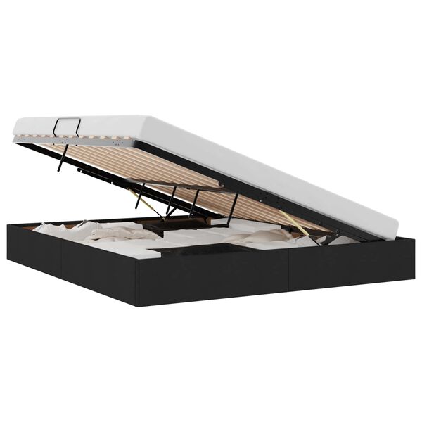 vidaXL Glabā&scaron;anas gulta ar galvas klāju Melna 180 x 200 cm audums