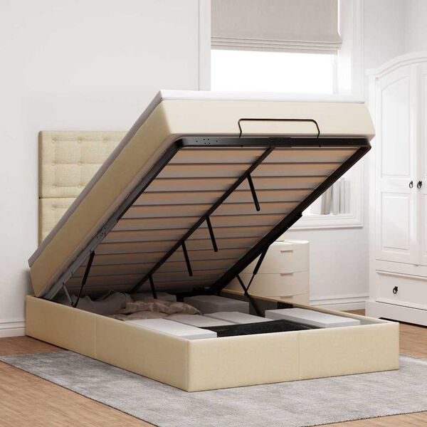 vidaXL Osmaņu gultas rāmis ar matrača krēmkrāsas 120x190cm audums