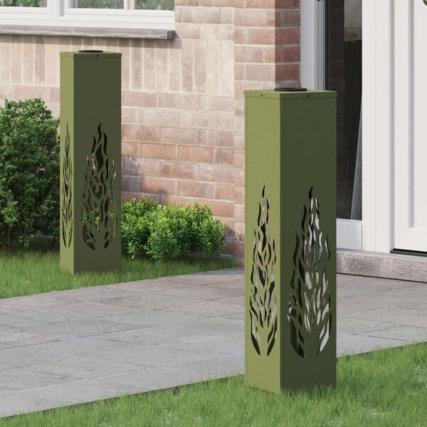 vidaXL Saules LED ceļa gaisma 2 pcs Olīvu zaļ&scaron; Auksti velmēts tērauds