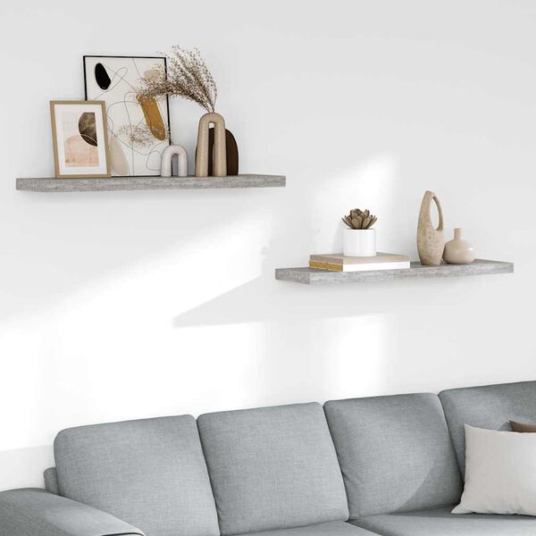 vidaXL sienas plaukti, 2 gab., betona pelēki, 90x23,5x3,8 cm, MDF