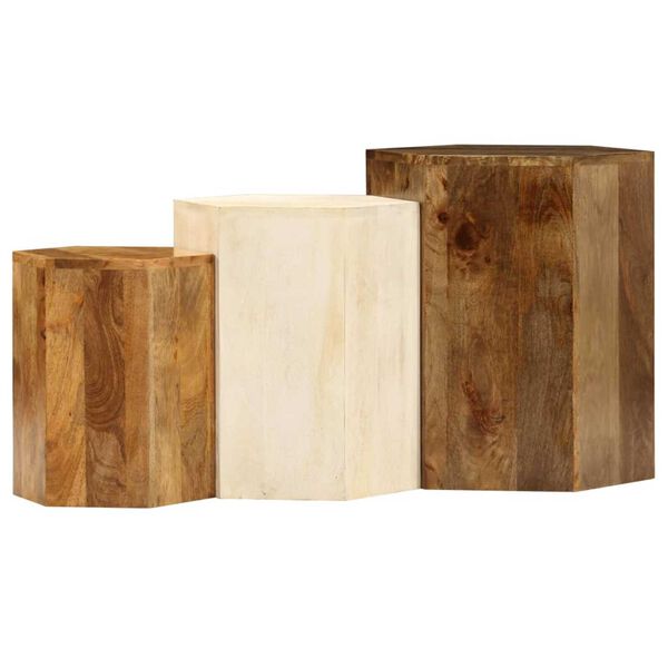 vidaXL kafijas galdiņi, 3 gab., mango masīvkoks