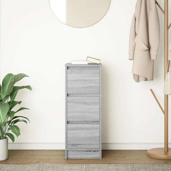 vidaXL kumode, pelēka ozolkoka, 29,5x34x76 cm, inženierijas koks