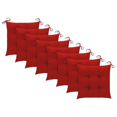 vidaXL virtuves krēsli, 8 gab., sarkani matrači, masīvs tīkkoks
