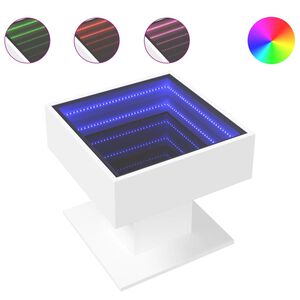 vidaXL kafijas galdiņš ar LED, balts, 50x50x45 cm, inženierijas koks