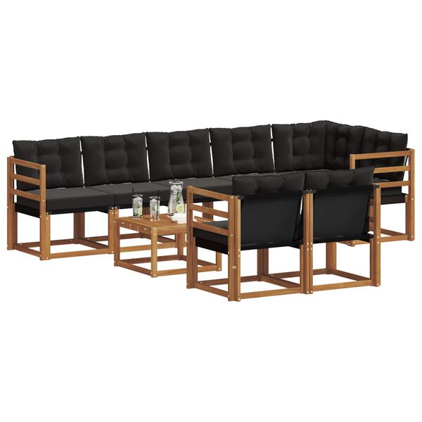 vidaXL Āra dīvānu komplekts ar spilvenu 9 pcs Dabīgs un melns