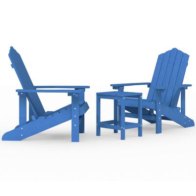 vidaXL dārza krēsli ar galdiņu, HDPE, ūdens zili
