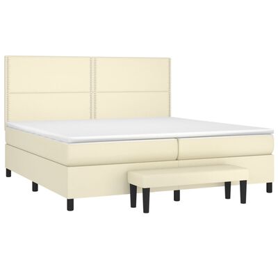 vidaXL atsperu gulta ar matraci, krēmkrāsas, 200x200 cm, mākslīgā āda