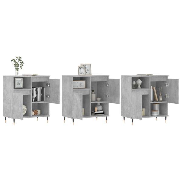 vidaXL kumodes, 3 gab., betona pelēkas, inženierijas koks