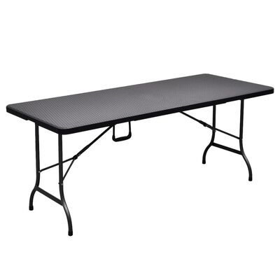 vidaXL saliekams dārza galds, 180x75x72cm, melns HDPE,pinuma imitācija