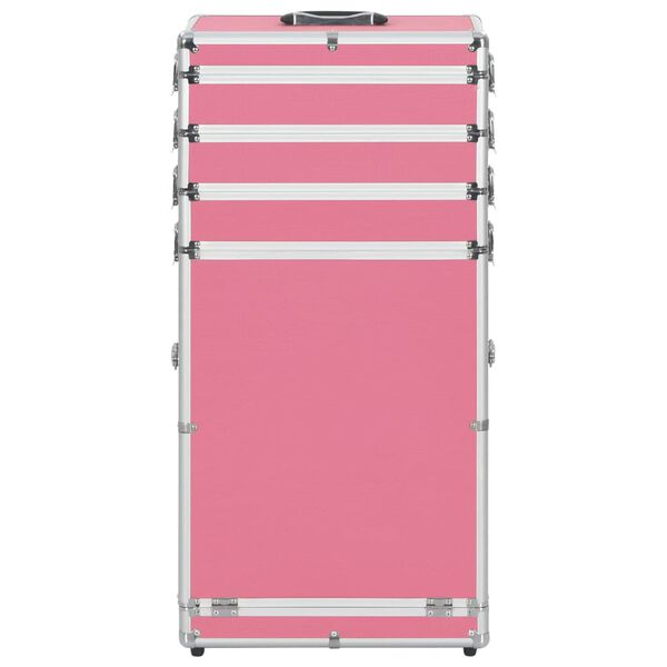 vidaXL kosmētikas koferis uz riteņiem, alumīnijs, rozā