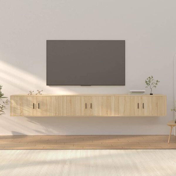 vidaXL sienas TV skapī&scaron;i, 3 gab., ozolkoka krāsā, 100x34,5x40 cm