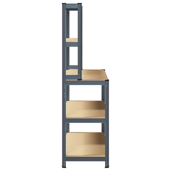 vidaXL 5-līmeņu darba galds ar plauktiem, antracītpelēks tērauds, koks