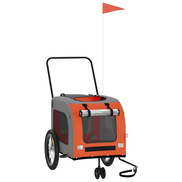 vidaXL mājdzīvnieku velo piekabe, oranža ar pelēku, audums un dzelzs